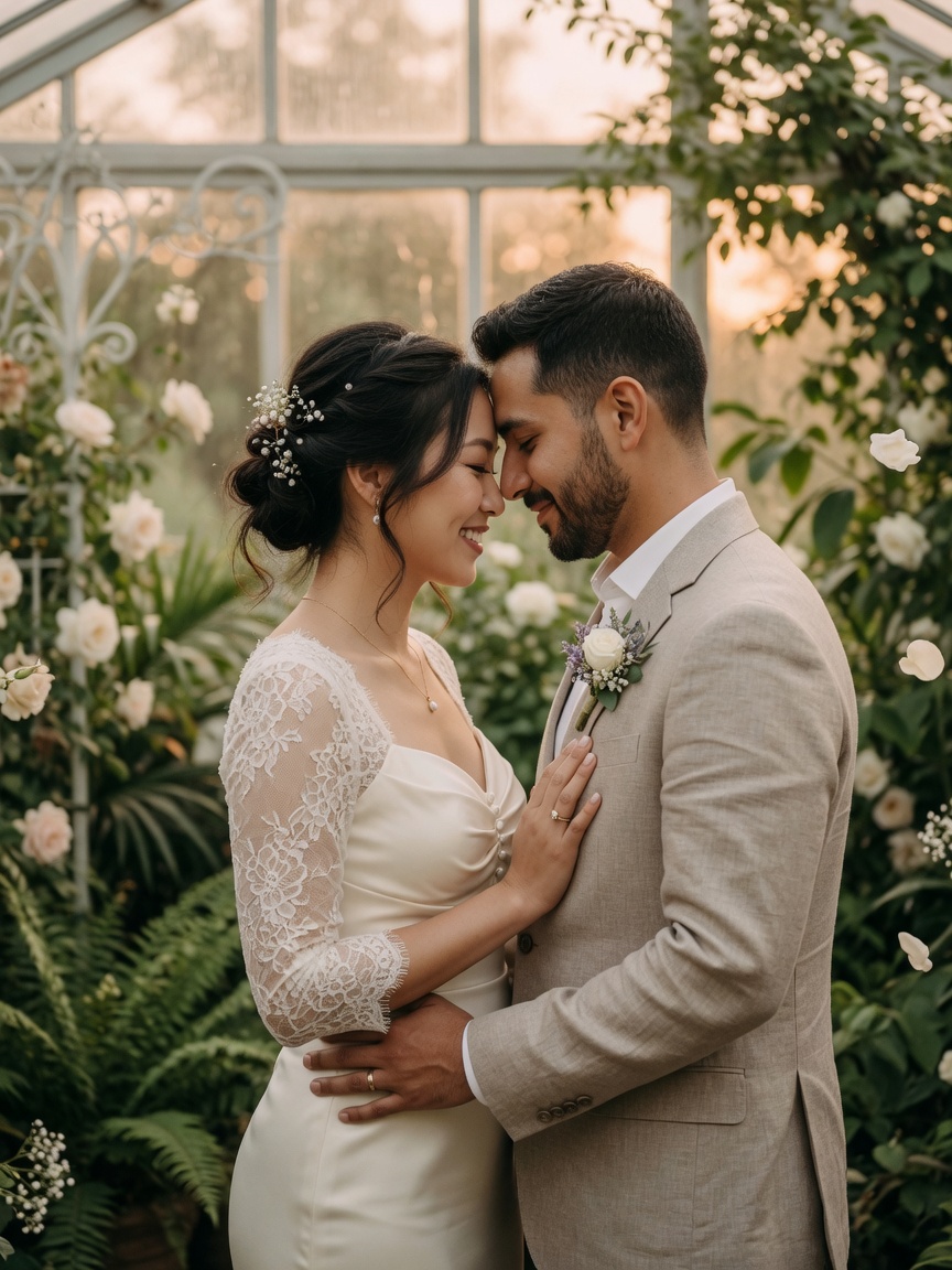 Maya & Jon — golden hour at the conservatory
